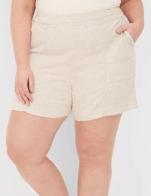 Beige Stripes Lane Bryant Pull-On Linen Stripe Women Shorts | NMY3628NY