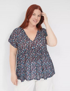 Black Lane Bryant Cap-Sleeve V-Neck Top Women T Shirts | ETI1180HX