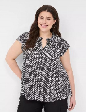 Black Lane Bryant Cap Flutter-Sleeve Satin & Knit Top Women T Shirts | VBU6365MH