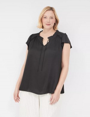 Black Lane Bryant Cap Flutter-Sleeve Satin & Knit Top Women T Shirts | LTS7674LV