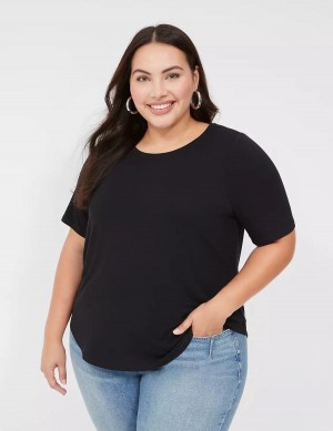 Black Lane Bryant Curved-Hem Perfect Sleeve Tee Women T Shirts | WNB2120VA