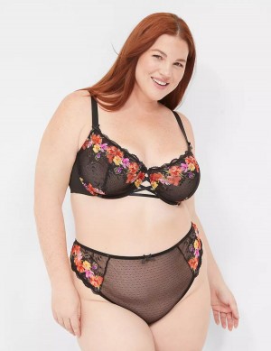 Black Lane Bryant Digital Print Lace Unlined Women Balconette Bra | OHF9264XW