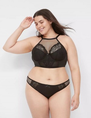 Black Lane Bryant Fishnet High-Neck French Women Balconette Bra | AZI2834BC