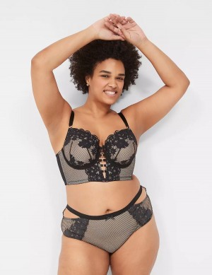 Black Lane Bryant Fishnet Longline Boost Women Balconette Bra | RXM9722FL