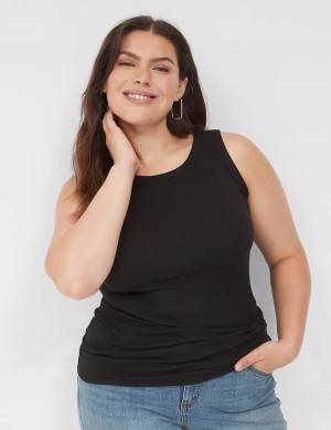 Black Lane Bryant Fitted High-Neck Rib Women Tank Top | NOO7148FZ