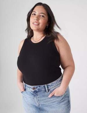 Black Lane Bryant Fitted High-Neck Rib Women Tank Top | SZY9131DH