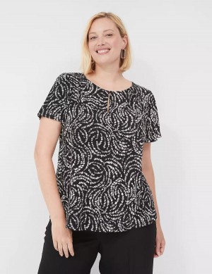 Black Lane Bryant Flutter-Sleeve Keyhole-Front Top Women T Shirts | YUD7596FW