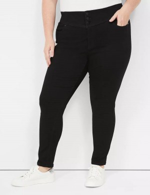 Black Lane Bryant High-Rise Sateen 3-Button Women Jeggings | LRL5378XY