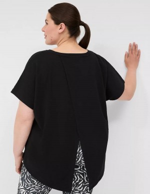 Black Lane Bryant LIVI Crochet-Detail French Terry Top Women T Shirts | XFZ5845LN