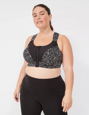 Black Lane Bryant LIVI Max Support Comfort Zip-Front Women Sports Bra | CUL3884TW