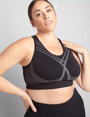 Black Lane Bryant LIVI Wireless Medium-Impact Seamless Women Sports Bra | KBI464LP