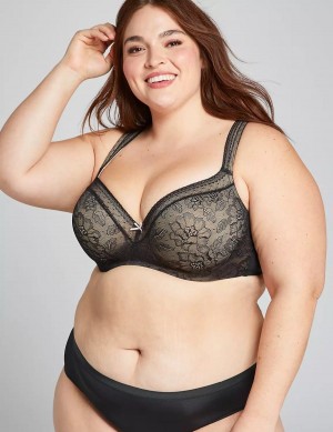 Black Lane Bryant Lightly Lined With Lace Women Balconette Bra | SDE4039NL