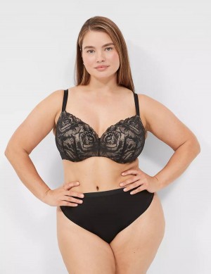 Black Lane Bryant Lightly Lined With Lace Women Balconette Bra | IOJ2781AA