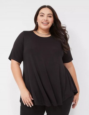 Black Lane Bryant Max Swing Perfect Sleeve Crew-Neck Tee Women T Shirts | LNG6283KY