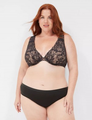 Black Lane Bryant Plunge with Lace Women Unlined Bra | ZEG4167IW