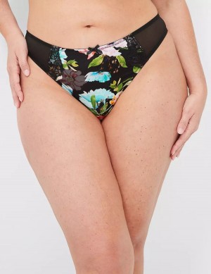 Black Lane Bryant Printed Lace-Trim Women Thong Panty | SPC4589ND