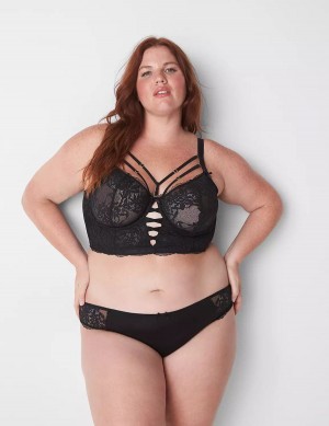 Black Lane Bryant Sheer Lace Unlined Longline Women Balconette Bra | UYX884DM