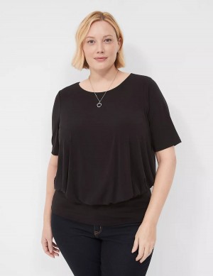 Black Lane Bryant Short-Sleeve Banded-Bottom Top Women T Shirts | BFC8898WC