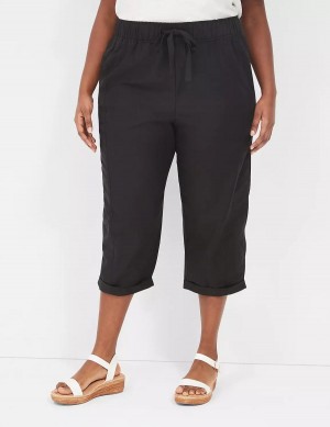 Black Lane Bryant Slub Pull-On Crop Women Pants | SHR9622YQ