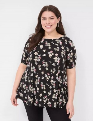 Black Lane Bryant Swing Boatneck Top Women T Shirts | CHK3577NM