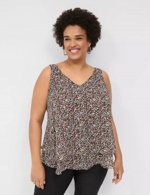 Black Multicolor Lane Bryant Swing Double-Layer Chiffon Women Tank Top | JJQ3287WE