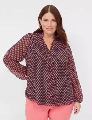 Black Red Lane Bryant Tie-Neck Popover Women Blouse | CHN5385EW