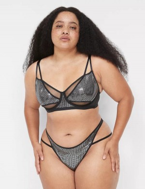 Black Silver Lane Bryant Metallic Strappy Demi Women Unlined Bra | VNC4552TZ