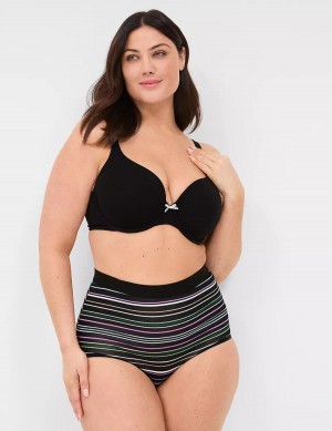 Black Stripes Lane Bryant Cotton High-Waist With Wide Waistband Women Briefs | IGA3862UZ