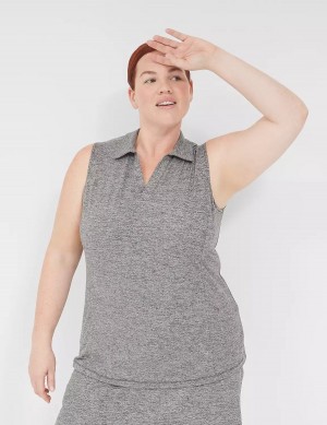 Black White Lane Bryant LIVI V-Neck Recycled LIVI Soft Polo Women Tank Top | IWG2368AL