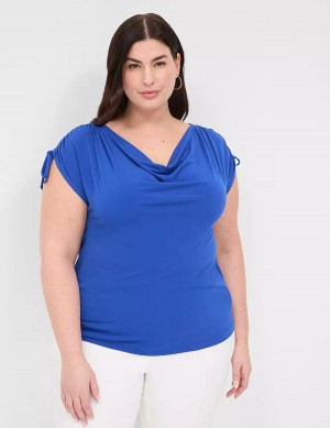 Blue Lane Bryant Drawcord Cap-Sleeve Drape-Neck Top Women T Shirts | ZFH1993EF