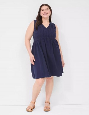 Blue Lane Bryant Easy Swing Eyelet-Bodice Women Casual Dress | TXY1799LY