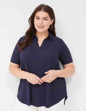 Blue Lane Bryant Elbow-Sleeve Split-Neck Swing Polo Top Women T Shirts | BMU53100EP