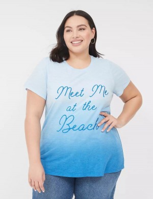 Blue Lane Bryant Embroidered Meet Me At The Beach Graphic Tee Women Tank Top | KXV243EZ