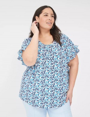 Blue Lane Bryant Flutter-Sleeve Crew-Neck Top Women T Shirts | SVL3579AQ