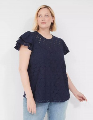 Blue Lane Bryant Flutter-Sleeve Crew-Neck Women Blouse | ACU9961IP