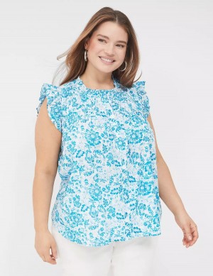 Blue Lane Bryant Flutter-Sleeve Ruffle-Neck Women Blouse | PKW469TZ