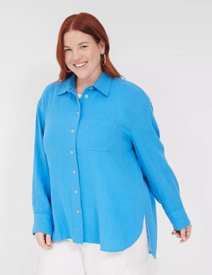 Blue Lane Bryant Gauze Button-Down Beach Top Women Shirts | JLM8546BB