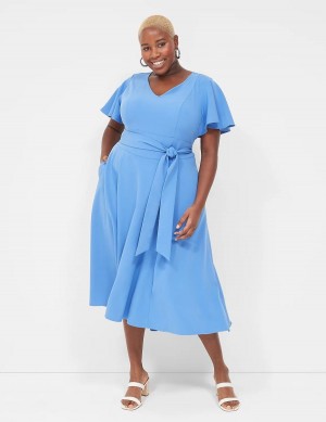 Blue Lane Bryant Lena V-Neck High-Low Women Midi Dress | JIP5760YZ