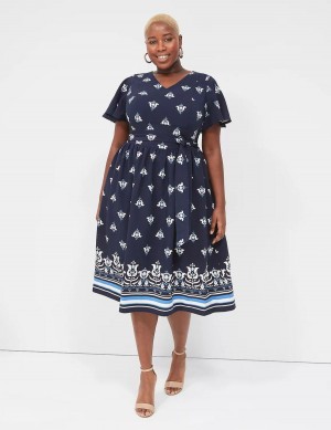 Blue Lane Bryant Lena V-Neck Level-Hem Women Midi Dress | CRB4286QF