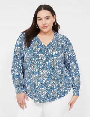 Blue Lane Bryant Long-Sleeve V-Neck Women Blouse | KHB1850NV