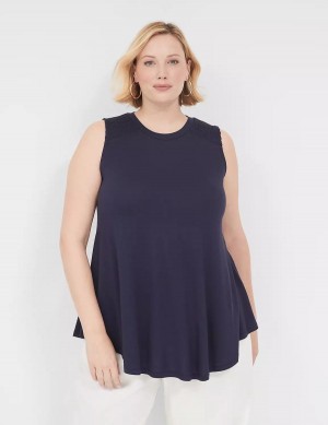 Blue Lane Bryant Max Swing High-Neck Smocked-Shoulder Tunic Women T Shirts | ETR6191MI