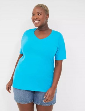 Blue Lane Bryant Perfect Sleeve V-Neck Tee Women T Shirts | YZM6629EP