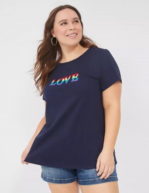 Blue Lane Bryant Pride Embroidered Rainbow Love Graphic Tee Women T Shirts | JTG717GY