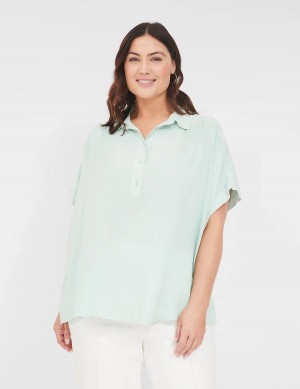 Blue Lane Bryant Relaxed Short-Sleeve Button-Front Women Shirts | GKL7244JB