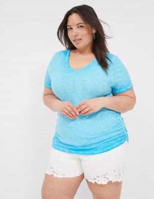 Blue Lane Bryant Short-Sleeve V-Neck Side-Ruched Tee Women T Shirts | TSE651LT