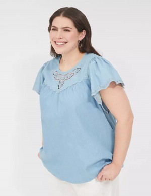 Blue Lane Bryant Swing Eyelet-Trim Popover Women Blouse | DTQ4062SA