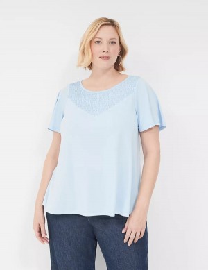 Blue Lane Bryant Swing Flutter-Sleeve Smocked-Yoke Top Women T Shirts | PFS716TA