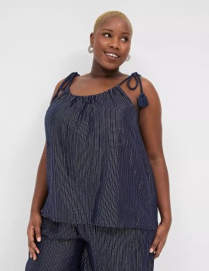 Blue Lane Bryant Swing Lurex Gauze Tie-Strap Scoop-Neck Women Tank Top | HAP482RD