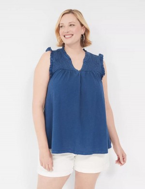 Blue Lane Bryant Swing Ruffle Notch-Neck Women Tank Top | ZMA3129XB