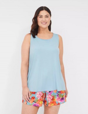 Blue Multicolor Lane Bryant DreamyCool Tank & PJ Short Set Women Pajamas | YEN7678BI